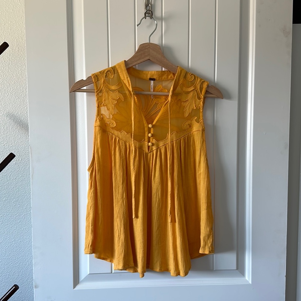 Free People Mustard Floral Swing Top
